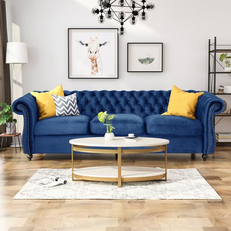 Emerald Green Furniture, Emerald Green Sofa, Blue Sofa Living, Blue Sofas Living Room, Velvet Sofa Living Room, Sofa Chesterfield, Navy Blue Sofa, Microfiber Sofa, Furnitur Ruang Keluarga