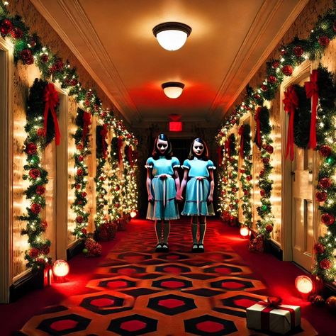 🎄🔪 Have yourself a shining little Christmas... forever and ever and ever. 👯‍♀️ Send holiday chills that’ll haunt the halls with these twisted festive vibes. Because nothing says 'Merry Christmas' like redrum under the mistletoe. 🎁🩸 #movieart #filmart #theshining #theshiningmovie #darkart #horrorart #horrormovie #horrormovies #horrorfilm #movielover #theshiningtwins #stanleykubrick #stephenkingfan  #theoverlookhotel #horror #iconic #darkhumor #horrorcommunity #horrorfans #horrorcollector #hor... The Shining Christmas, The Shining Twins, Halloween Photography, Under The Mistletoe, Stanley Kubrick, Forever And Ever, Film Art, Movie Lover, The Shining