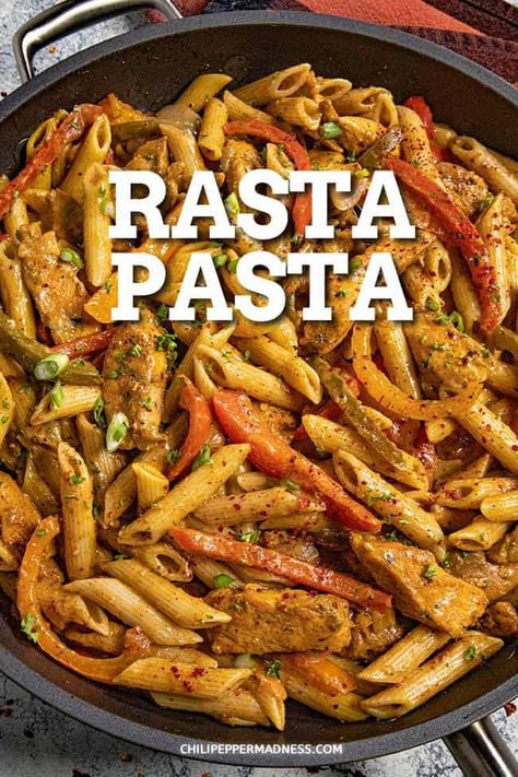 This rasta pasta recipe gives Italian pasta a Jamaican spin with creamy coconut milk, lots of spicy jerk seasoning and huge flavor. Jerk Rasta Pasta Recipe, Rasta Pasta Sauce Recipe, Rasta Pasta With Coconut Milk, Rasta Pasta Jamaican Recipe Chicken, Authentic Rasta Pasta Jamaican Recipe, How To Make Rasta Pasta, Rasta Pasta Jerk Chicken, Jerk Chicken Pasta Rasta, Oxtail Rasta Pasta