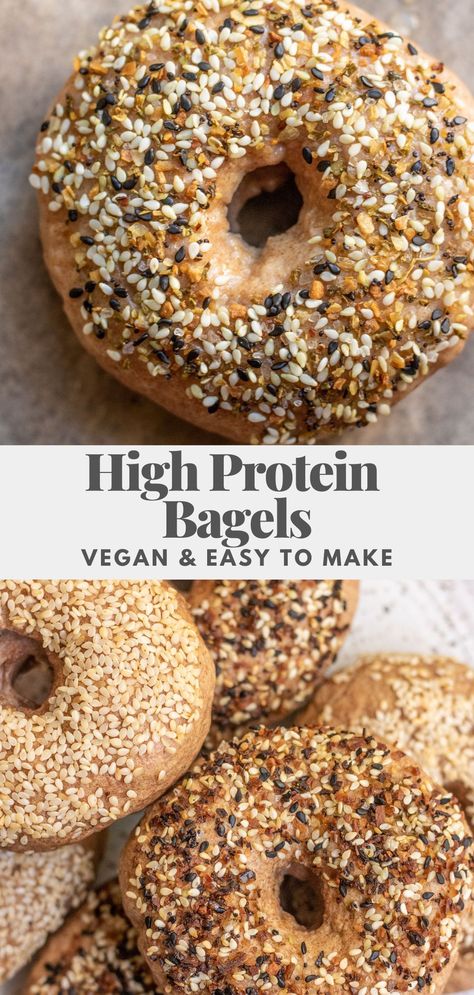 These high protein bagels are vegan and an easy and healthy breakfast option made with 2 main ingredients that provide 12 grams of high quality plant based protein per bagel. High Protein Bagels, Vegan Protein Breakfast, Protein Bagels, High Protein Vegan Breakfast, Vegan Bagel, Easy And Healthy Breakfast, Vegan Protein Recipes, Vegan Breakfast Easy, High Protein Vegan Recipes