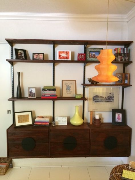 Ikea Hack... great for an office... Mid-Century Modern Furniture Shelving from IKEA Rast Ikea Mid Century, Mid Century Modern Bookshelf, Ikea Algot, Mid Century Modern Shelves, Modern Shelving Units, Modern Bookshelf, Ikea Hackers, Modern Shelving, Décor Boho