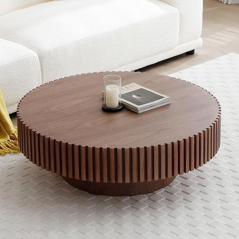 Amazon.com: kevinplus 31.49'' Walnut Round Coffee Table Modern Wood Coffee Table for Living Room, Contemporary Circle Fluted Drum Coffee Table, Easy Assembly, Walnut (ø31.49'' x 13.77'') : Home & Kitchen Mdf Coffee Table, Coffee Table Living Room Modern, Coffee Table For Living Room, Drum Coffee Table, Round Wood Coffee Table, Mid Century Modern Coffee Table, Mid Century Coffee Table, Table For Living Room, Unique Coffee Table