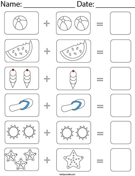 Easy Adding Worksheets, Basic Addition For Kindergarten, Addition Pictures Worksheet, Picture Addition Worksheets Kindergarten, Picture Addition Worksheets, Mathematics Preschool, Addition Worksheets Kindergarten, Addition With Pictures, Pictures Of Summer