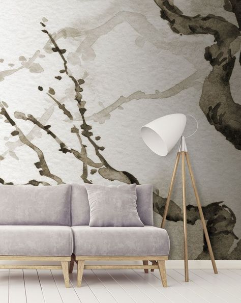 8 Minimalist Wallpapers Ideas To Create A Calm Japandi Style Interior - Irresistible Designer Wallpaper | Modern Luxury Wall Murals - Feathr™ Japandi Style Interior Design, Japandi Wallpaper, Japandi Style Living Room, Watercolour Wallpaper, Tree Wall Mural, Fabulous Wallpaper, Wallpaper Japanese, Japanese Wallpaper, Interior Design Scandinavian