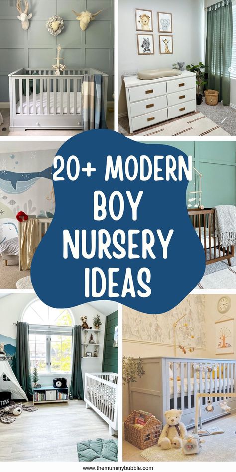 baby boy nursery ideas Best Nursery Themes, Nursery Ideas Blue Walls, Baby Boy Color Schemes, Boy Nursery Mountain Theme, Baby Boy Nursery Decor Ideas, Toddler Boy Nursery, Modern Baby Boy Nursery Room Ideas, Simple Boy Nursery Ideas, Twin Boy Nursery Ideas