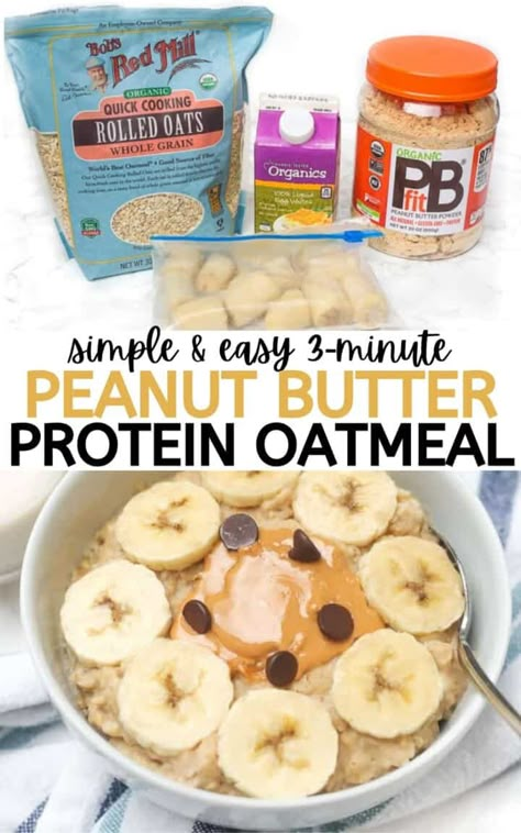 Peanut Butter Protein Oatmeal with NO protein powder, just egg whites! Macro friendly, and a huge serving for just 266 calories! Quick Macro Friendly Breakfast, Macro Friendly Oatmeal Recipes, Egg White Baked Oatmeal, Macro Friendly Breakfast Ideas, Breakfast Macro Friendly, Proats Protein Oatmeal, Macro Friendly Oatmeal, Easy Macro Friendly Breakfast, Oats With Egg Whites