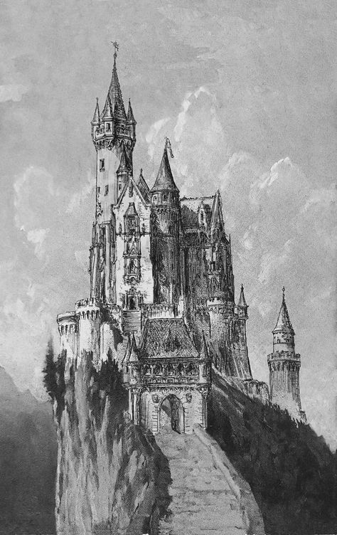 Historical Designs / Utopias / Monuments - Never built - Page 49 - SkyscraperCity Sketches Of Castles, Neuschwanstein Castle Tattoo, Gothic Castle Sketch, Neuschwanstein Castle Drawing, Berserk Castle, Fantasy Castle Sketch, Gothic Architecture Drawing Sketch, Gothic Castle Drawing, Castles Drawing