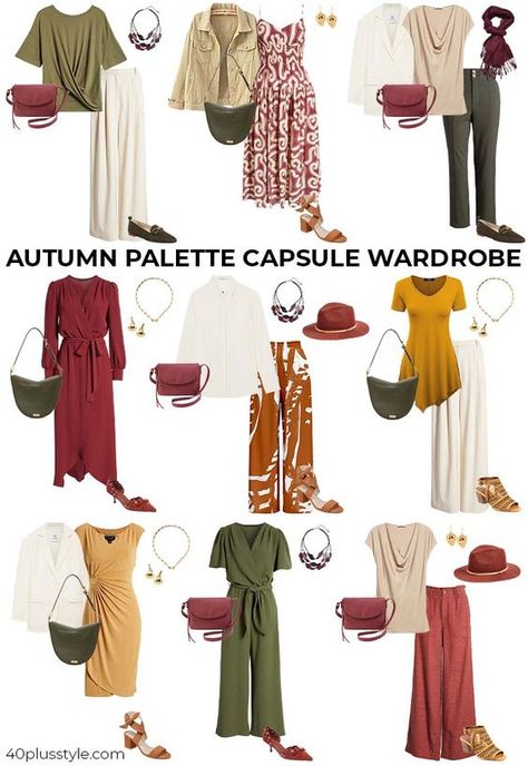 Fall Color Palette Clothes Fashion, Autumn Color Palette Outfits For Summer, Deep Autumn Romantic Outfits, Autumn Color Palette Summer Outfits, Outfits For Autumn Color Type, Warm Deep Autumn Color Palette, Deep Autumn Color Palette Outfits For Summer, Autumn Color Palette Clothes, Autumn Color Palette Fashion Outfit