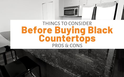 Things To Consider Before Buying Black Countertops - Pros & Cons Black Silestone Countertops, Best Black Countertops, Black Vs White Countertops, Black Laminate Countertops Kitchen, Solid Black Countertops, Matte Black Kitchen Countertops, Matte Black Quartz Kitchen Countertops, Black Solid Surface Countertops, Black Quartz Island