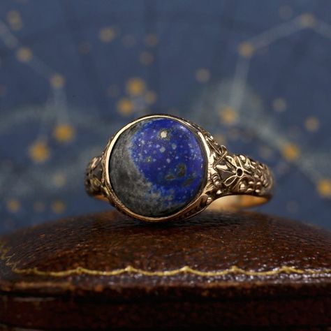 Victorian Chased ‘Starry Night’ Lapis Lazuli Ring Lapis Lazuli Ring Vintage, Lapis Lazuli Engagement Ring, Diamond Knot Ring, Medieval Things, Sapphire Antique Ring, Natural Pearl Ring, Pink Topaz Ring, European Cut Diamond Ring, Victorian Ring