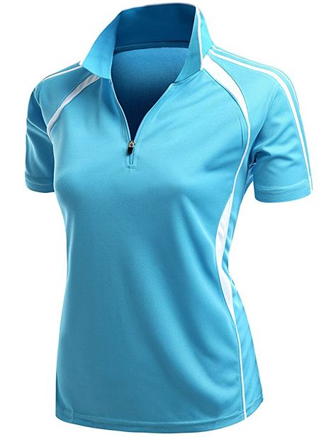 Xpril Women's Coolmax 2 Tone Collar Zipup Polo T-Shirt at Amazon Women’s Clothing store: $13.99 Golf For Women, T Shirt Sewing Pattern, Polo Shirt Outfits, Corporate Uniforms, Polo Shirt Design, Fashion D, Blue Polo Shirts, Solid Background, Golf T Shirts