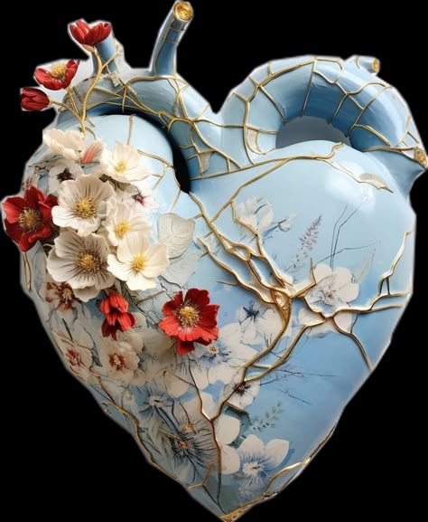 Hanging Sculpture Art, Diy Anatomical Heart, Ceramic Anatomical Heart, Broken Vase With Flowers, Ceramic Hearts Ideas, Clay Art Heart, Heart Pottery, Anatomical Heart Art, Pottery Heart