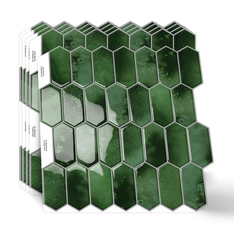 PRICES MAY VARY. Long Hexagon Peel and Stick Backsplash:Each box includes 10 long hexagonal peel-and-stick tiles, each self-adhesive tile measures 12 x 12 Inch. Providing enough coverage for your project, the unique shape adds a modern touch and creates a visually appealing pattern Premium Peel and Stick Tiles:These 3D peel and stick tiles are not only aesthetically pleasing but also functional. They are waterproof, oil-proof, and resistant to heat and moisture, making them perfect for areas pro Green Peel And Stick Wallpaper Kitchen, White Kitchen Green Tile Backsplash, Peel And Stick Waterproof Tile, Small Bathroom Remodel With Wallpaper, Penny Hexagon Tile Bathroom, Contact Paper Over Wall Tile, Green Backsplash White Kitchen, Pink Green Gold Bathroom, Peel And Stick Glass Tile Backsplash