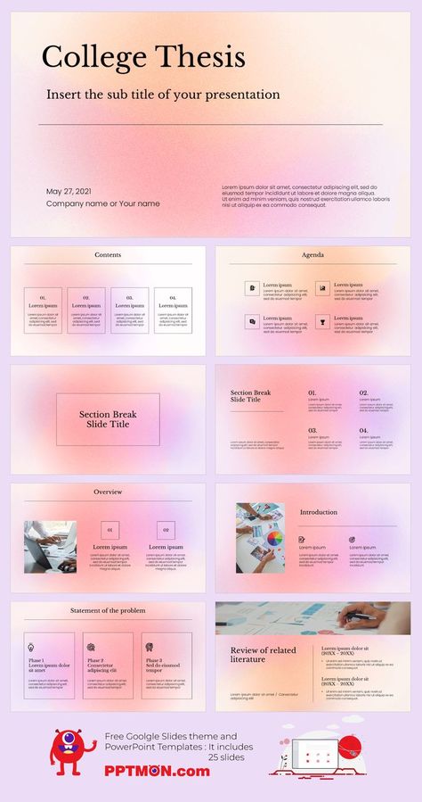 Gradients College Thesis Free Presentation Template – Google Slides Theme and PowerPoint Template

#FREEPPTTEMPLATE, #PPTDESIGN, #POWERPOINTDESIGN, #POWERPOINTTEMPLATE, #GOOGLESLIDES, #GOOGLESLIDESTHEME, #GOOGLEPRESENTATION, #PRESENTATIONDESIGN, #FREEPOWERPOINTTEMPLATES Powerpoint Inspo School, Powerpoint Ideas School, School Presentation Ideas Google Slides, All About Me Google Slides Ideas, Google Slide Title Page Ideas, Google Slides Layout Ideas, Google Slides Inspo School, Beautiful Slides Presentation, College Presentation Slides