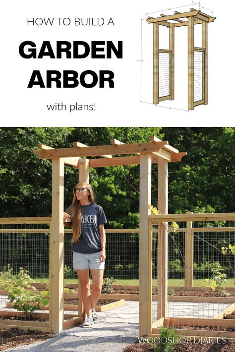 How to Build a Garden Arbor | Building Plans With Optional Gate How To Make A Garden Trellis, Wood Garden Trellis Ideas Diy, Pergola Ideas Garden, Arbor Planter Boxes, Arbor Along Fence, Trellis Arch Diy, Diy Garden Entrance Ideas, Garden Arbor Plans, Pergola Gate Ideas