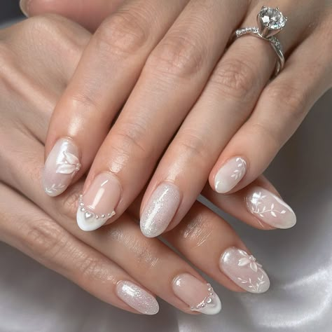 💍 happy wedding 🤍 custom bridal design for my 🇺🇸 client on soft gel overlay ✨ Thank you so much for choosing me for your special day 🙇🏻‍♀️🤍 #weddingnails #naildesign #bridalnails #chromenails #nailart #frenchnails #floralnails #3dflowernails Nailart Bride Wedding Day, Gel Bride Nails, Wedding Theme Nails, Nail Wedding Designs, Wedding Bride Nails Ideas, Floral Bridal Nails, Nails For Wedding The Bride, Bridal Nails Ideas, Best Wedding Nails Brides