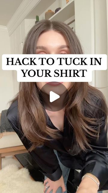 Rebecca Kahane Pankow on Instagram: "Hack to securely tuck in your shirt or blouse. Guys you can also secure your button up by tucking it into your underwear.  #fashionhacks #hack #blouse #buttonup #ootd #fashiontips" Long Silk Shirt Outfit, How To Tuck In Shirt Without Bunching, Shirt Buttoning Hacks, How To Tuck In Satin Shirt Women, Tuck In Dress Shirt Women, Button Up Blouse Outfit Jeans, Untucked Blouse Work Outfit, Tucking In Button Up Shirts How To Women, How To Tuck In Shirt Without Bulk