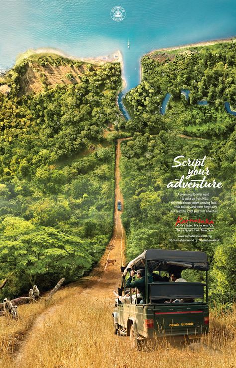 Karnataka Tourism on Behance Adventure Advertising, Karnataka Tourism, Tourism Ads, Poster Tourism, Travel Advertising Design, Adventure Poster, Tourism Design, Car Advertising Design, Real Estate Marketing Design