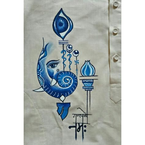 Ganesha on white kurta #fabricpainting Fabric Painting On Gents Kurta, Ganpati Kurta Design, Hand Painted Gents Kurta, Ganesh Fabric Painting, Watercolor Scenery Painting, Krishna With Flute, Punjabi Design, Panjabi Design, Fabric Painting Ideas