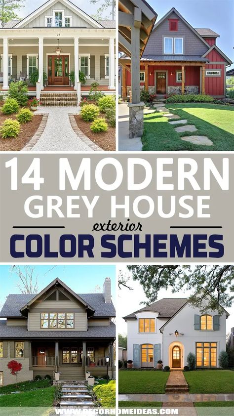 14 Modern Grey House Exterior Color Schemes Grey House Color Scheme Exterior, Grey Exterior Color Schemes, Modern Outdoor Color Scheme House, Gray Outside House Colors, House Paint Exterior Gray, Gray And Yellow Exterior House Colors, Gray House Trim Colors, Color Schemes For Outside Of House, Gray Home Exterior Paint