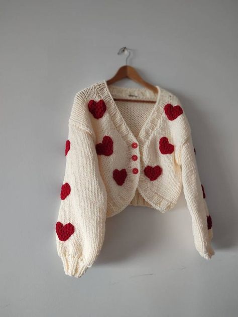 Check out this item in my Etsy shop https://www.etsy.com/listing/1206868689/new-season-heart-cardigan-custom-order Crochet Cardigan Tutorial, Heart Cardigan, Crochet Vest Pattern, Cardigan Design, Trendy Crochet, Working Women, Dress Sweater, Valentines Outfits, Crochet Cardigan Pattern