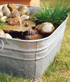 17 Simple DIY Inspirations for Your Home - Pittsburgh Magazine - September 2013 - Pittsburgh, PA Mini Water Garden, Diy Landscape Design, Diy Water Feature, Taman Air, Diy Landscape, Pond Ideas, Diy Water, Water Features In The Garden, Water Gardens