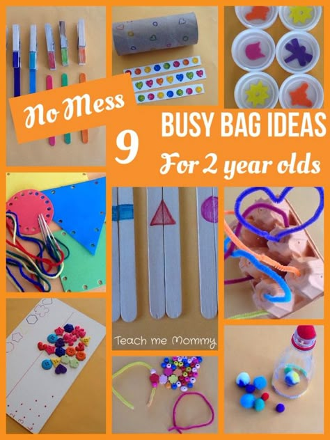 No Mess Busy Bag Ideas for 2 Year Olds Great for occupying older siblings when the newborn arrives. Busy Bag Ideas, Toddler Busy Bags, Busy Activities, Activity Bags, Quiet Time Activities, Toddler Ideas, Busy Boxes, Quiet Activities, Crafts And Activities For Kids