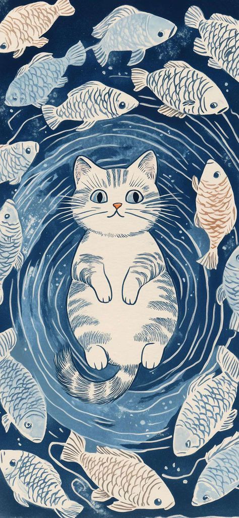 Cute Unique Wallpapers, Large Phone Wallpaper, Sea Otter Aesthetic Wallpaper, Marine Life Aesthetic Wallpaper, Cat With Fish Drawing, Birds Asthetic Pics, Pisces Fish Wallpaper, Whimsical Christmas Wallpaper, Blue Cat Aesthetic Wallpaper