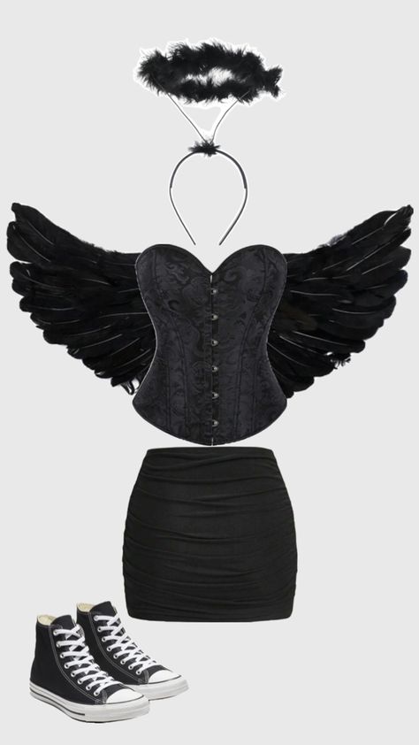 black angel, costume, halloween, ideas, angel, fall, autumn, aesthetic Black Angel Costume Halloween, Black Angel Halloween, Black Angel Halloween Costume, Angel Costume Halloween, Black Angel Costume, Angel Halloween Costume, Fall Autumn Aesthetic, Angel Halloween Costumes, Angel Halloween