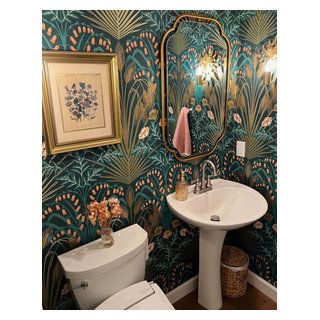 Scotts Valley - Eclectic Remodel - Eclectic - Powder Room - San Francisco - by J. Jordan Creative | Houzz Wallpaper Powder Room Ideas, Wallpaper Half Bath, Half Bath Wallpaper, Wallpaper Staircase, Room Pictures Ideas, Wallpaper Powder Room, Indian Queen, Miami Interiors, Half Bath Remodel