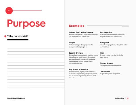 Brand Purpose Examples, Brand Vision Statement, Brand Workbook, Workbook Template Design, Small Business Ideas Startups, Self Growth Workbook, Branding Workbook, Purpose Statement, Social Media Strategy Template