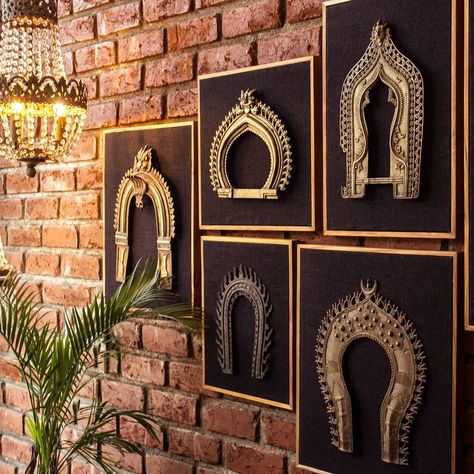 Inspired by the temples of the south, hand-crafted with delicately engraved motifs in brass, these Prabhavali frames are exquisite art for wall. Create an enchanting look for your wall with this extremely elegant decor. Shop it on our website. #tpt #wallart #walldecor #wallhanging #statementdecor #prabhavali #traditionalart #vintage #homedecor #brassdecor Wall Decor Indian, Brass Wall Art, Design Tips And Tricks, Wall Painting Ideas, Indian Wall Decor, Indian Room Decor, Fabric Wall Decor, India Home Decor, Antique Wall Decor