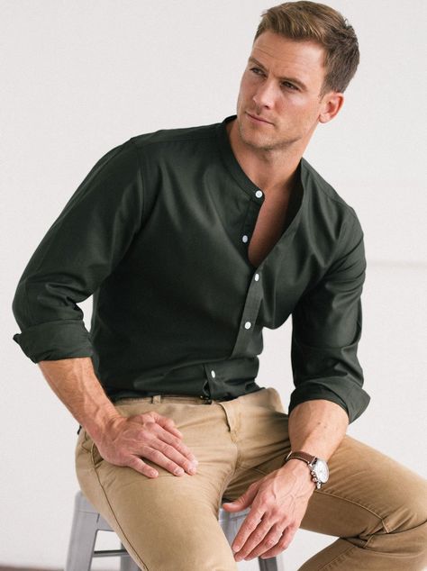 Forest Green Mens Dress Shirt, Mens Green Shirt Outfit Casual, Dark Green Shirt For Men, Formal Attire Men Aesthetic, Dark Green Male Outfit, Dark Button Up Shirt Outfit, Men Dark Green Outfit, Men Shirts Formal, Button Up Shirt Outfit Mens Formal