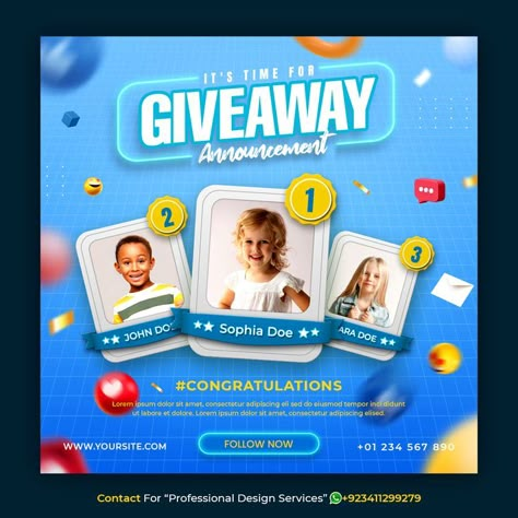 Giveaway Winner Graphic, Giveaway Flyer Design Ideas, Social Media Giveaway Post Design, Competition Social Media Design, Best Social Media Design, Giveaway Social Media Design, Giveaway Poster Design Ideas, Ad Banner Design Ideas, Winner Social Media Post