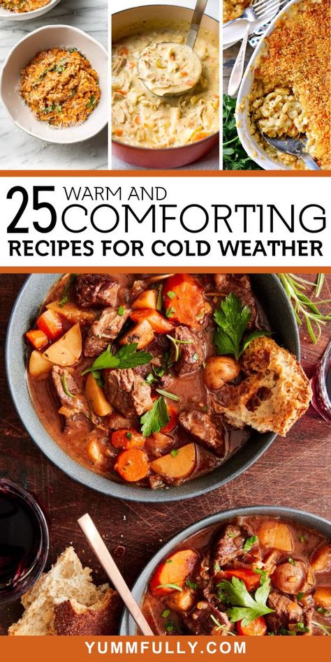 25 Warm and Comforting Recipes for Cold Weather - Yummy and fully Rainy Day Foods Dinners, Dinner Recipes For Cold Days, Cold Rainy Day Recipes, Rainy Weather Recipes, Cozy Weeknight Dinners, Cozy Recipes Dinners, Best Pinterest Recipes, Healthy Cold Weather Meals, Easy Winter Comfort Food Recipes