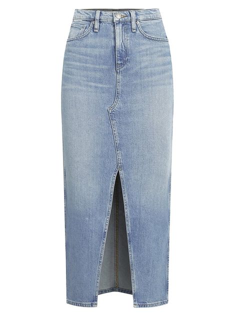 Reconstructed Denim Midi-Skirt | Saks Fifth Avenue Reconstructed Denim, Long Denim Skirt Outfit, Long Jeans Skirt, Long Skirt Jeans, Long Jean Skirt, Designer Jeans For Women, Denim Skirt Outfits, Long Skirt Outfits, Long Denim Skirt