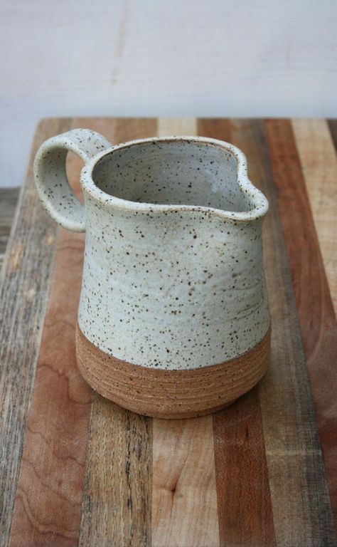 Minimal Pottery, Speckled Pottery, Ceramic Creamer, Rustic Pottery, Cerámica Ideas, Pottery Workshop, Rustic Ceramics, Ceramic Jug, Pottery Pitcher