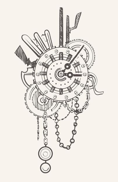 Gears Drawing Sketch, Steampunk Clock Drawing, Steampunk Art Gears, Clock Gears Drawing, Steampunk Gears Drawing, Cogs And Gears Aesthetic, Mechanical Style Art, Mechanical Art Drawing, Steampunk Drawing Ideas