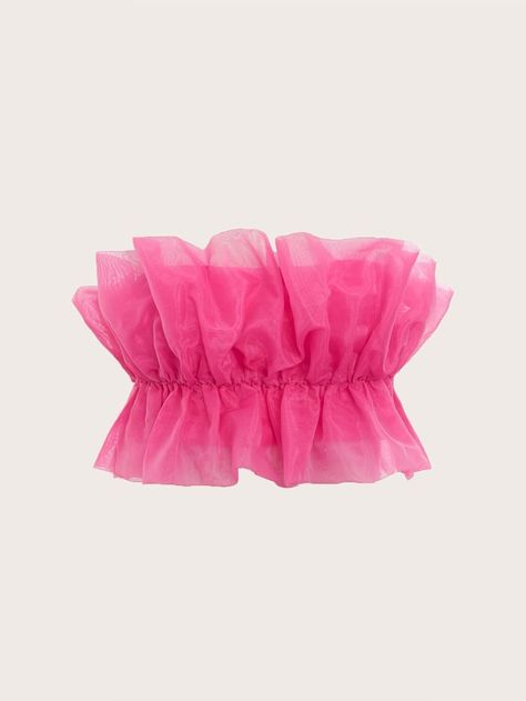 Free Returns ✓ Free Shipping On Orders $49+ ✓. SHEIN Ruffle Hem Organza Tube Top- Women Tops at SHEIN. Ruffle Tube Top, Mode Rose, Look Rose, Taylor Swift Tour Outfits, Catty Noir, Hot Pink Tops, Organza Top, Shein Icon, Rose Bonbon