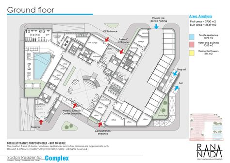 Sudan Residential Complex on Behance Hotel Project Architecture Floor Plans, Commercial Complex Plan, Residential Complex Architecture, Commercial Complex Design, Drop Off Area, Lobby Floor Plan, Building Entrance Design, Hotel Project Architecture, Hotel Business Center