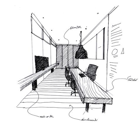 Sketch Office, Office Sketch, Office Sketch Drawings, Study Room Drawing Sketch, Office Perspective Drawing Interior Design, Office Interior Elevation Drawing, Office Booth, 3d Sketch, Office Meeting Room