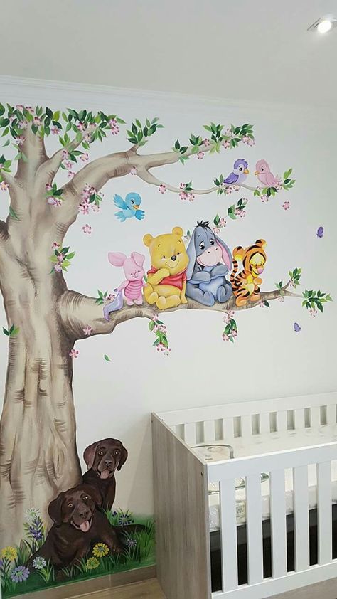 Baby Nursery Murals, Disney Baby Rooms, Disney Mural, Cozy Baby Room, Deco Disney, Kids Bedroom Art, Winnie The Pooh Nursery, Baby Room Themes, Nursery Wall Murals