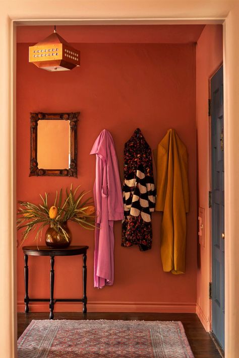 Reath Design, Cozy Window Seat, Spanish Colonial Homes, Kitchen Basics, California Colors, Teal Walls, Orange Walls, Red Curtains, Yellow Kitchen