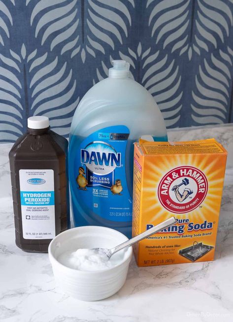 How to Clean Floor Tile Grout: What Works & What Doesn't! - Driven by Decor Clean Floor Tile Grout, Floor Grout Cleaner, Grout Cleaning Diy, Grout Cleaner Recipe, Cleaning Floor Grout, Diy Grout Cleaner, Homemade Grout Cleaner, Baking Soda Hydrogen Peroxide, Cleaning Shower Tiles