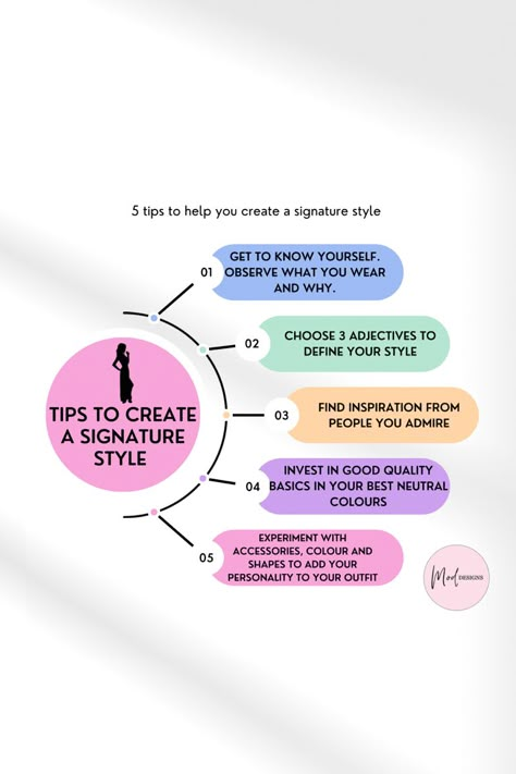 5 tips for a signature style in diagram layout Style Quotes Unique, How To Find Your Signature Style, Image Consultant Tips, Fashion Myths, Types Of Aesthetics Styles, Best Signature Style, Fashion Consultant Stylists, Fashion Psychology, Fashion Business Plan