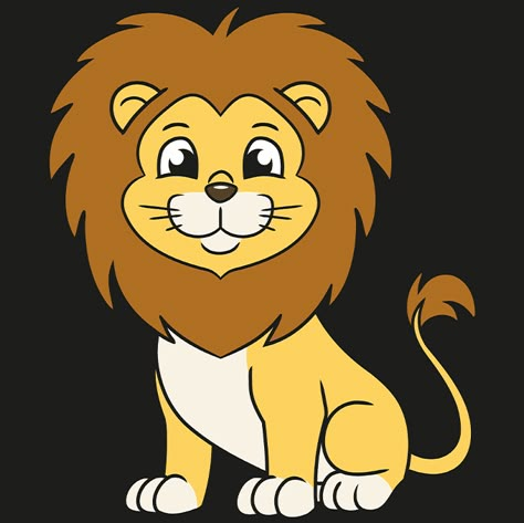 Easy Cartoon Lion step-by-step drawing tutorial: step 10 How To Draw Lion, Easy Drawing For Kids Step By Step, Cute Lion Drawing Easy, Cartoon Lion Drawing, Lion Easy Drawing, How To Draw A Lion, Drawing Animals For Kids, Lion Drawing For Kids, Drawings Of Lions