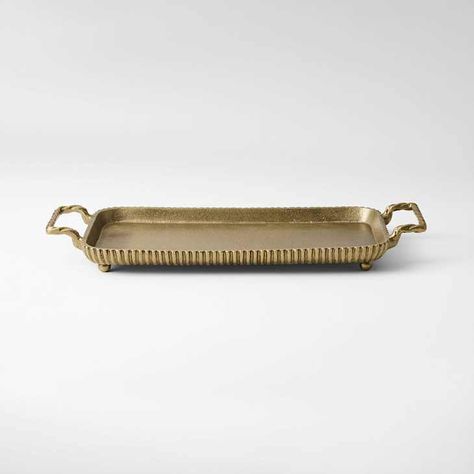 Ottoman Tray Decor Ideas, Gold Tray Decor, Studio Mcgee Home, Footed Tray, Mcgee Home, Sink Tray, Studio Mcgee Target, Gold Tray, Aluminum Tray