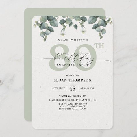 50th Birthday Surprise, Birthday Party Surprise, Surprise 50th Birthday Party, 90 Birthday, Surprise Party Invitations, Surprise Birthday Invitations, Greenery Flowers, 80th Birthday Invitations, Birthday Designs