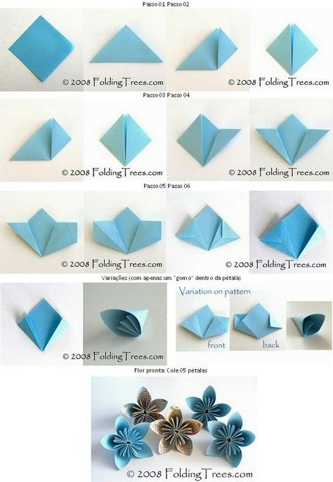 Sakura Origami, Paper Origami Flowers, Easy Origami Flower, Origami Flowers Tutorial, Creative Origami, Origami Diagrams, Cute Origami, Origami Patterns, Folding Origami