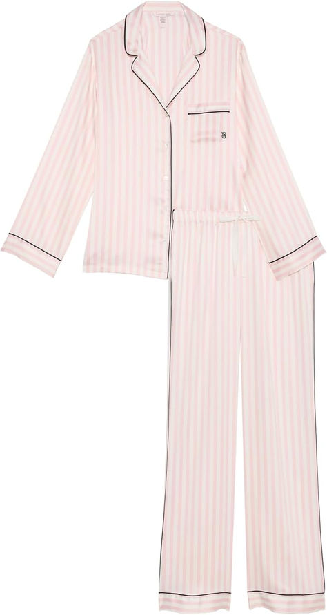 Now entering sleep mode. Wind down in this satin pant and matching long-sleeve top with a chest pocket, notch collar, and decorative piping.
Includes top and bottom
Long-sleeve, button-front top hits below hips
Pants with drawstring waist
Regular: 31" inseam Trendy Chic Outfits, Satin Pajama Set, Victoria Secret Pajamas, Victoria's Secret Fashion Show, Satin Pajama, Loungewear Luxury, Victoria Secret Fashion, Satin Pyjama Set, Sleep And Loungewear